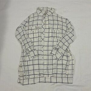 Women's White and Black Checkered Button Down Shirt